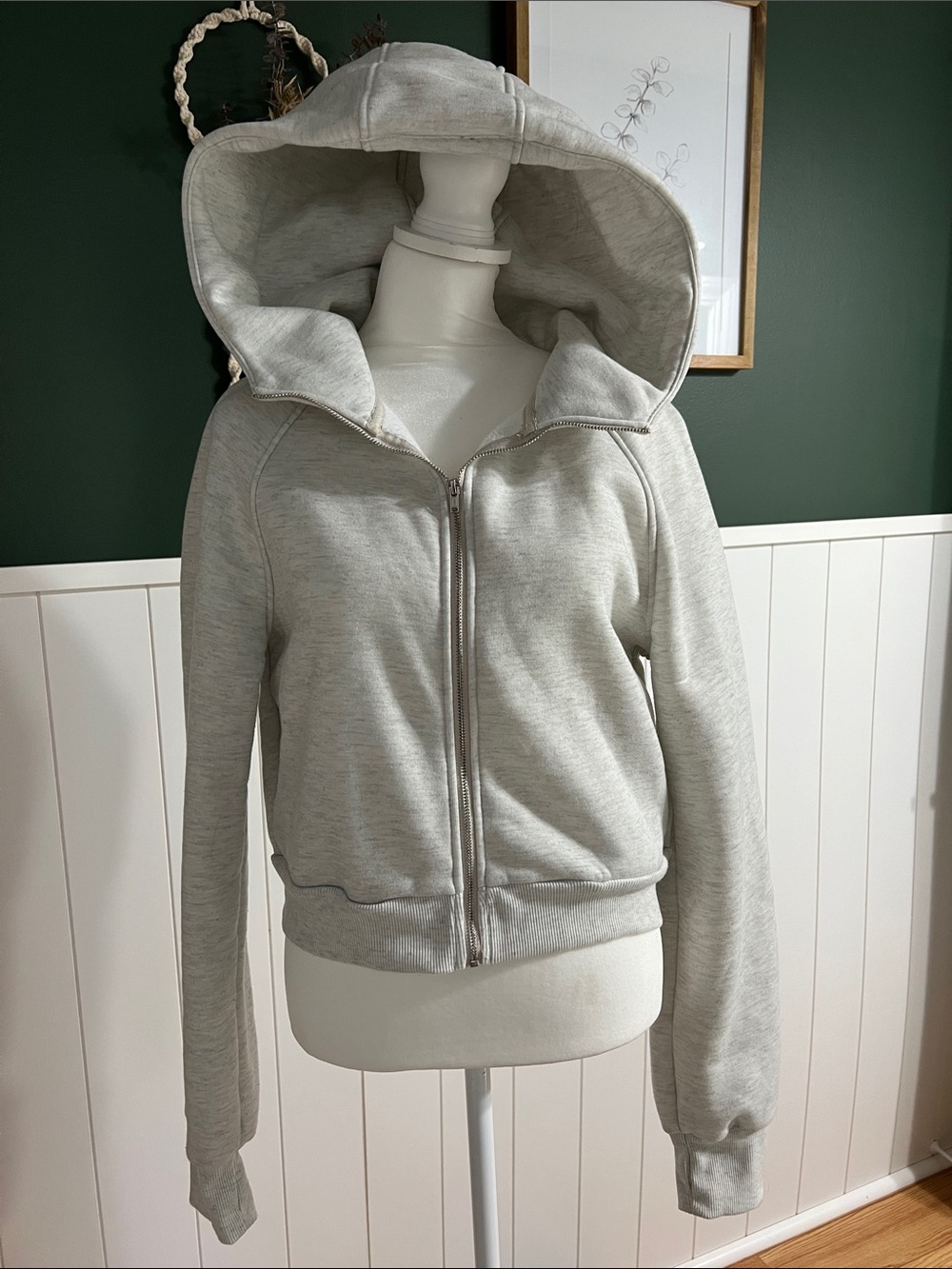 SHEIN Light Gray Crop Zip-Up Hooded Sweatshirt